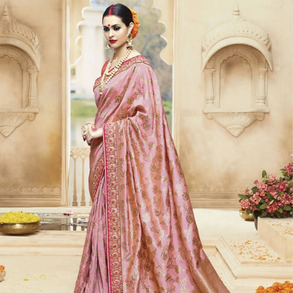 Blush Pink Embroidered Kanchipuram Silk Blend Saree