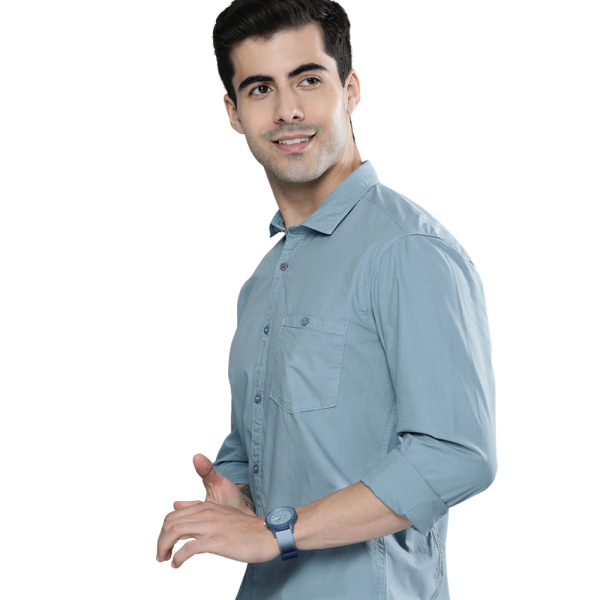 Blue Solid Casual Pure Cotton Sustainable Shirt