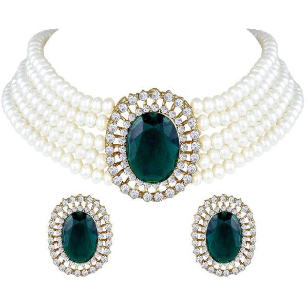 Gold Plated Traditional Green Stone Choker Necklace Jewellery Set