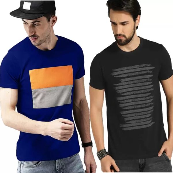 Neck Cotton Blend Blue, Black T-Shirt