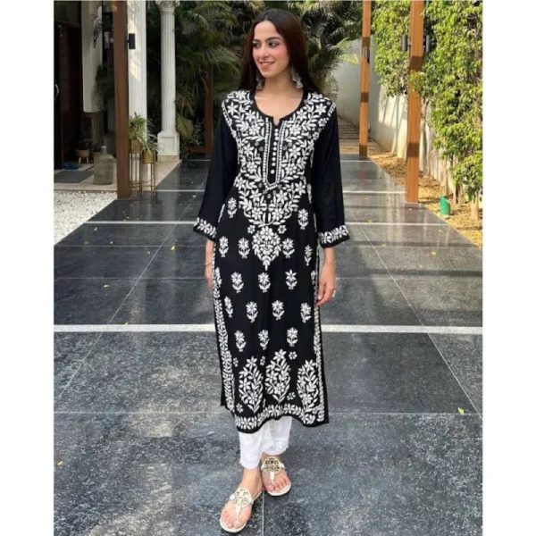 Women Black Chikankari Top Kurti