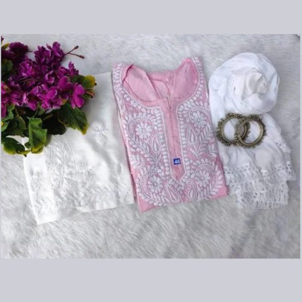 Chikankari Pink Kurti With Palazzo