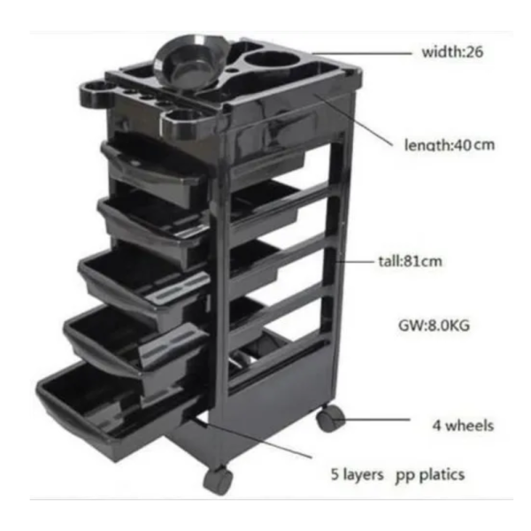 Black Plastic Hair Salon Trolley,