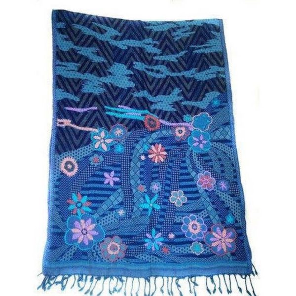 Wool Embroidered Women Shawl (Blue)