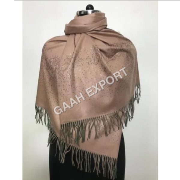 Natural Pashmina with crystal Border Stole