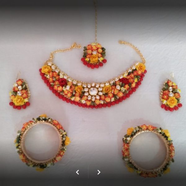 Artificial Pollens Floral Haldi Jewellery Set