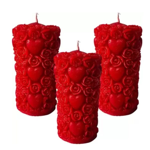 Rose Scented Pillar Heart Candles