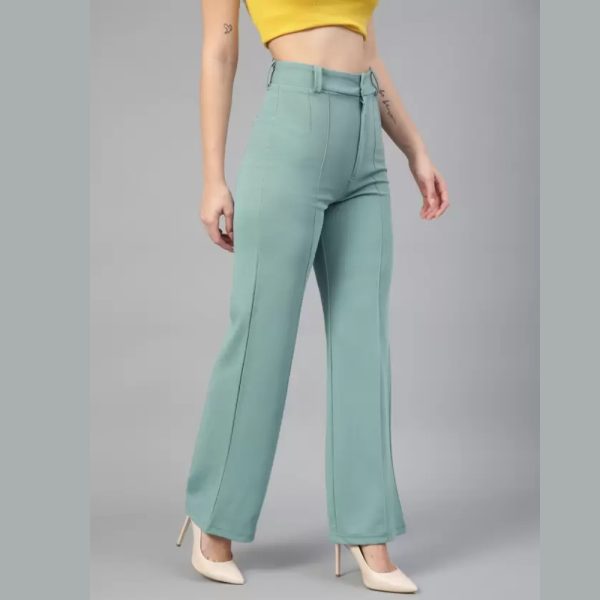 Women Regular Fit Green Viscose Rayon Trousers