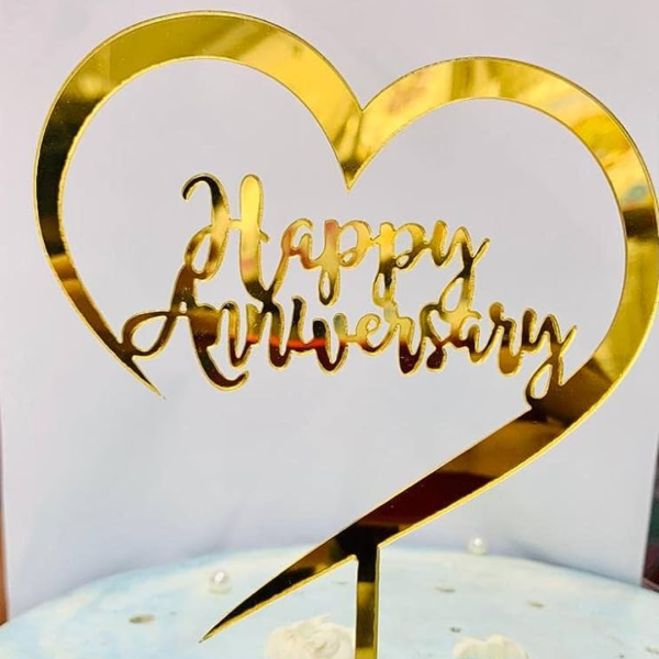 Happy Anniversary Cake Heart Shaped Topper